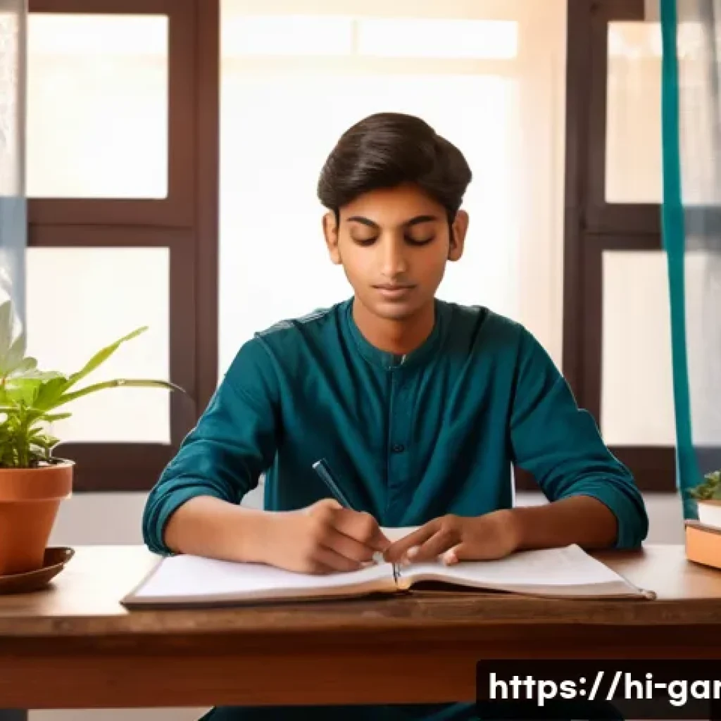 원예 자격증 시험 스트레스 관리법 - A serene study environment featuring a young Indian student sitting at a wooden desk in a bright, cl...