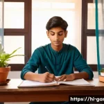 원예 자격증 시험 스트레스 관리법 - A serene study environment featuring a young Indian student sitting at a wooden desk in a bright, cl...